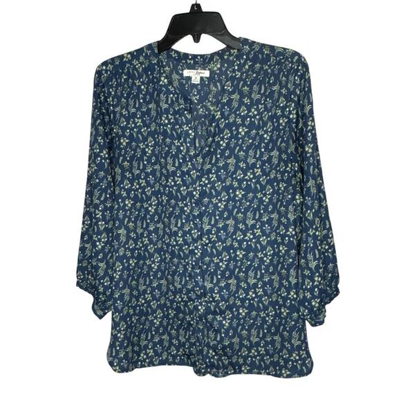 Jachs Girlfriend Floral Button Down Pintuck Blouse Top Size Medium - Picture 1 of 9